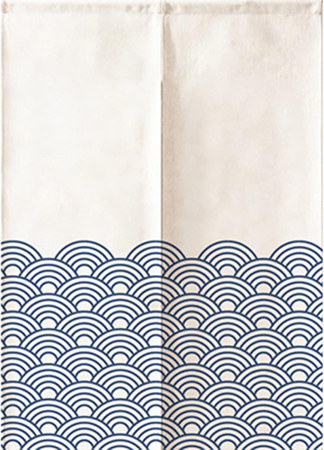 のれん 暖簾 薄手 扇子柄 藍染風 花柄 和風 カラー 和室 紺色 目隠し ロング キッチン リビング インテ..