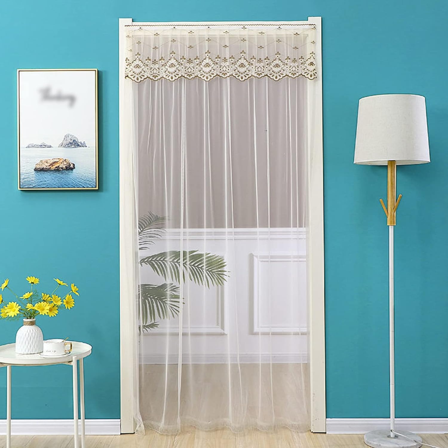 間仕切りカーテン レース のれん ロング おしゃれ 仕切り ハトメ仕様 遮光 暖簾 ドアカーテン カラー16 目隠し 北欧 姫系 台所 寝室 洗面所 階段用 80*180cm 玄間 脱衣所 廊下 突っ