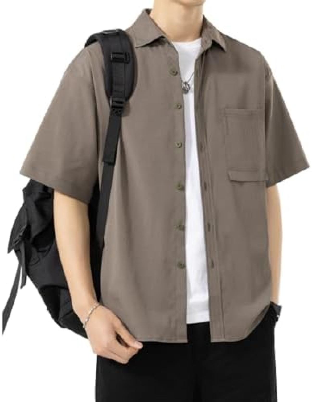 メンズ 夏服 シャツ 半袖 カジュアル 無地 シャツ ゆったり 大きいサイズ 柔らかい シンプル おしゃれ メンズシャツ(4)