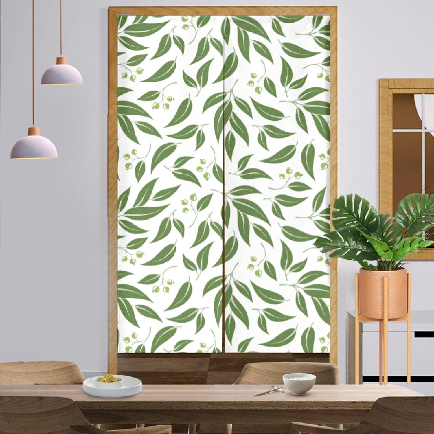 のれん 北欧 おしゃれ ナチュラル ボタニカル 木々の緑 カラー9 葉 簡約 インテリア雑貨 間仕切り 幾何学 目隠し 雑貨 春 夏 新生活 暖簾 85*150cm 仕切り 棚 居間 洗濯可 安装簡単