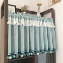 綿カーテン カフェカーテン 刺繍 花柄 かわいい 裾のビーズがとても素敵な 北欧 田園風 カフェカーテン 部屋 台所 新生活 転居祝い プレゼント 窓口 85*...