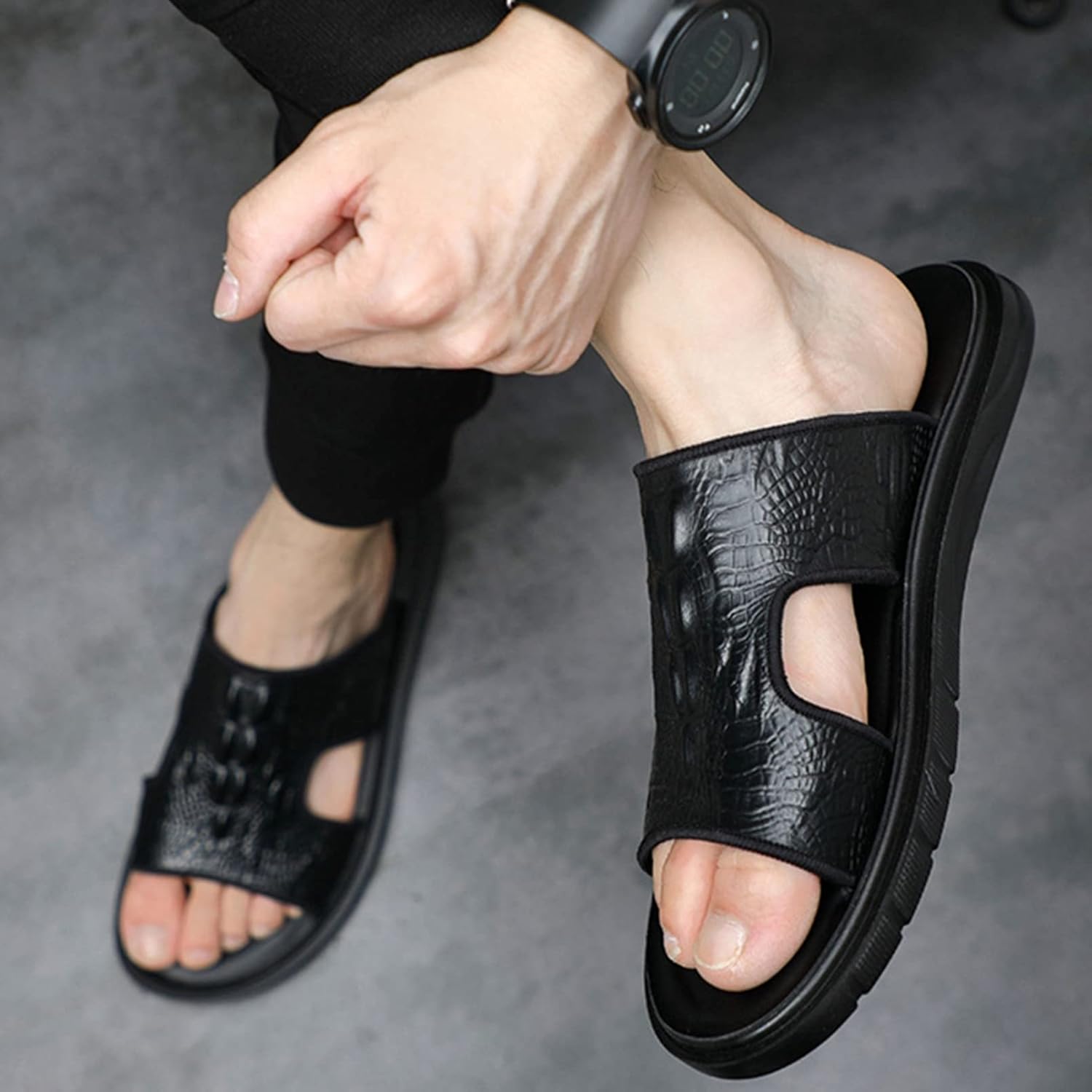 ビジネスサンダル メンズ ワニ柄 革 ストラップ付き オフィス カジュアル 軽量 レザー ビーチ リゾート スリッパ クッション性 蒸れにくい 滑り止め 紳士用 スタッズ 夏 アウトドア 水陸両用 涼
