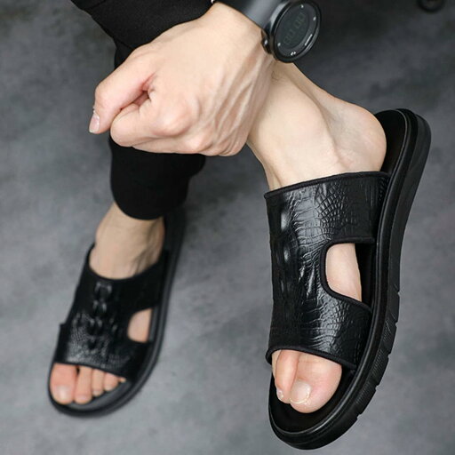 ビジネスサンダル メンズ ワニ柄 革 ストラップ付き オフィス カジュアル 軽量 レザー ビーチ リゾート スリッパ クッション性 蒸れにくい 滑り止め 紳士用 スタッズ 夏 アウトドア 水陸両用 涼