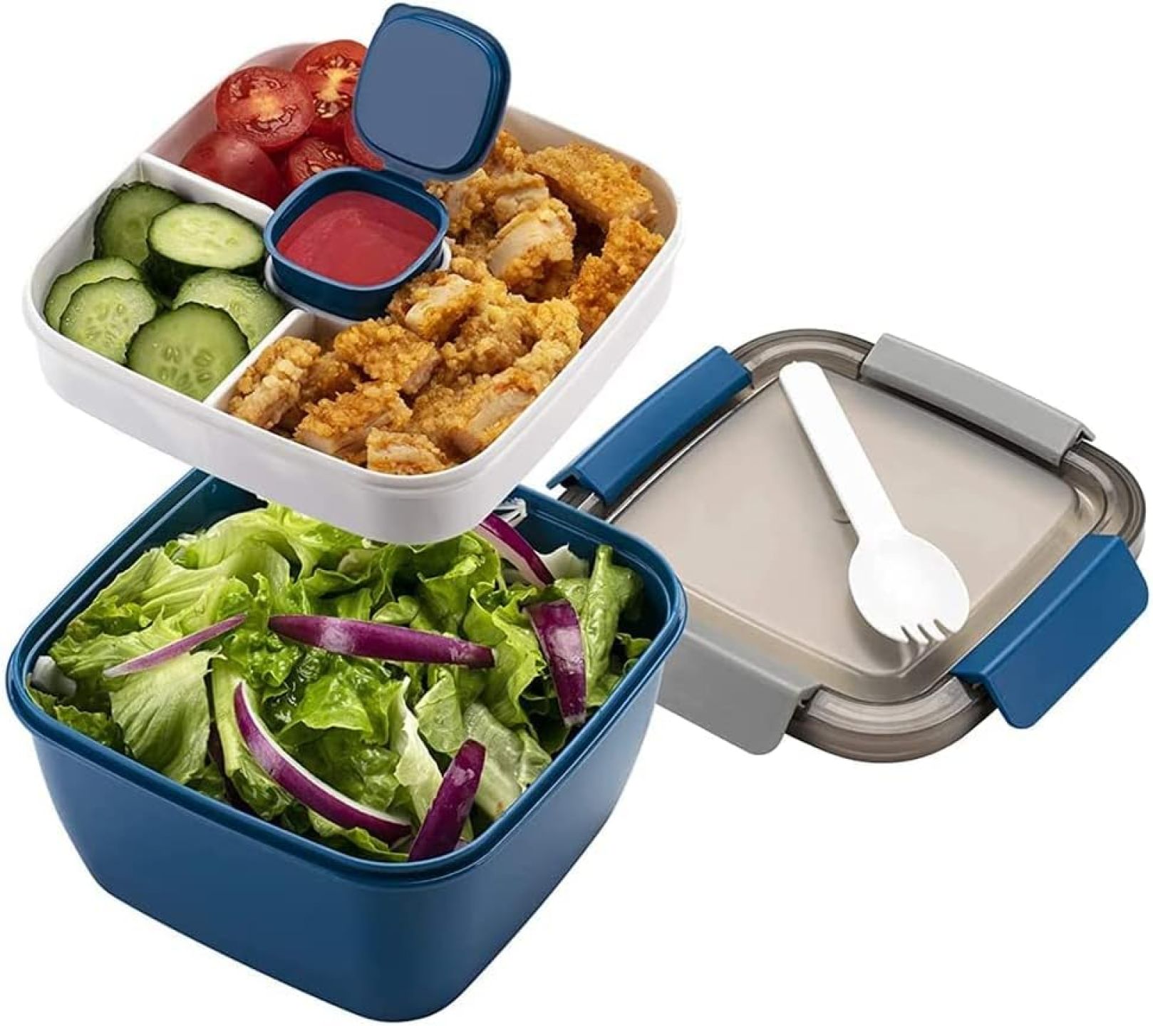 弁当箱 漏れ防止サラダボウル フタ付き 保存容器 サラダの材料とスナック用 スクエア 1.1L サラダ食品 ..