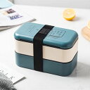 ポータブルお弁当箱学生二層お弁当箱電子レンジフードボックス子供サラリーマン学校通勤お弁当箱 (Blue)(3)