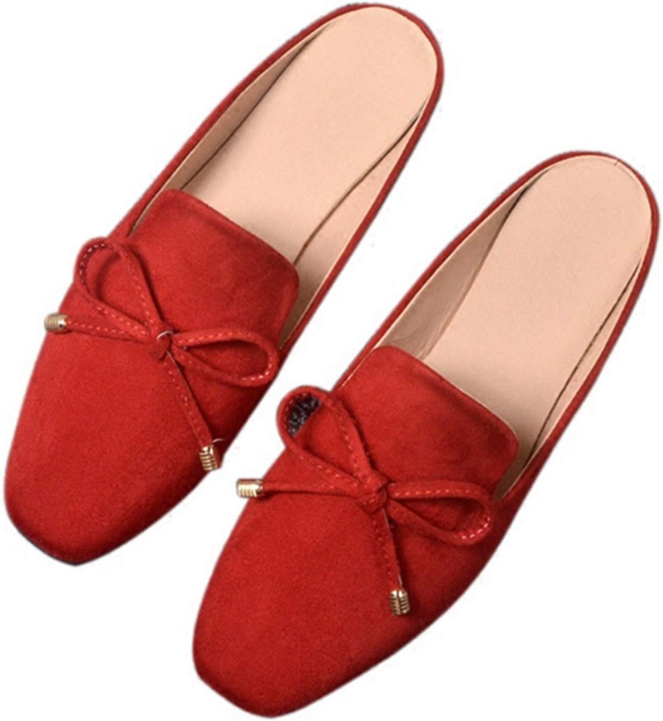 スクエアトゥ 蝶結び 大きいサイズ ミュール サンダル オール シーズン レディース 歩きやすい ローヒール 黒 スエード おしゃれ 痛くない ぺたんこ カジュアル 小さいサイズ バブーシュ 春夏 秋