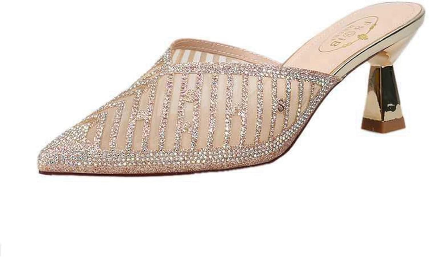 6.3cmヒール ポインテッドトゥ ミュール パンプス レディース シューズ 靴 ミュール パンプス ポインテッドトゥ 歩きやすい ピンヒール ローヒール チュール キラキラ グリッター 黒 ゴールド