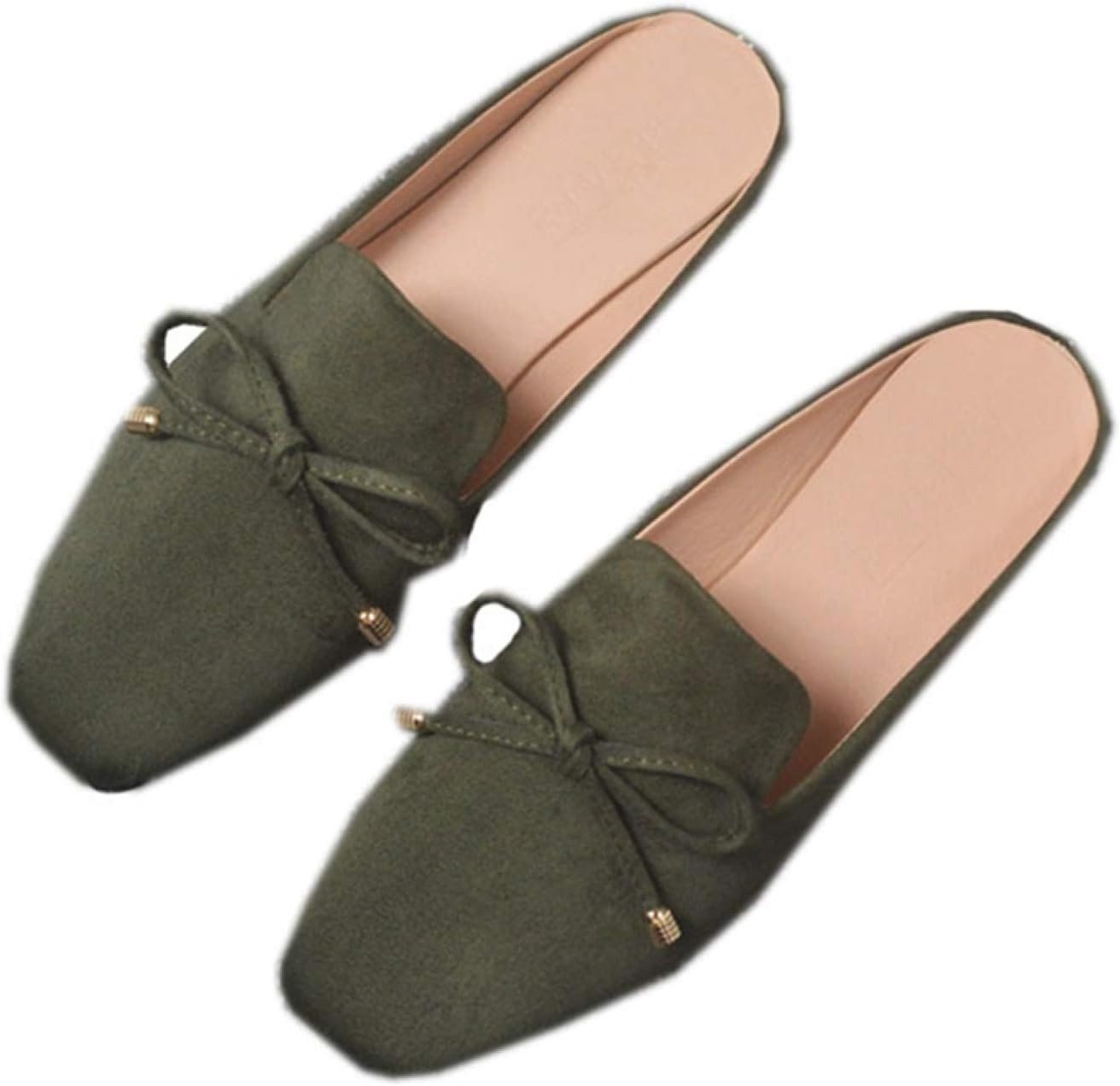 スクエアトゥ 蝶結び 大きいサイズ ミュール サンダル オール シーズン レディース 歩きやすい ローヒール 黒 スエード おしゃれ 痛くない ぺたんこ カジュアル 小さいサイズ バブーシュ 春夏 秋