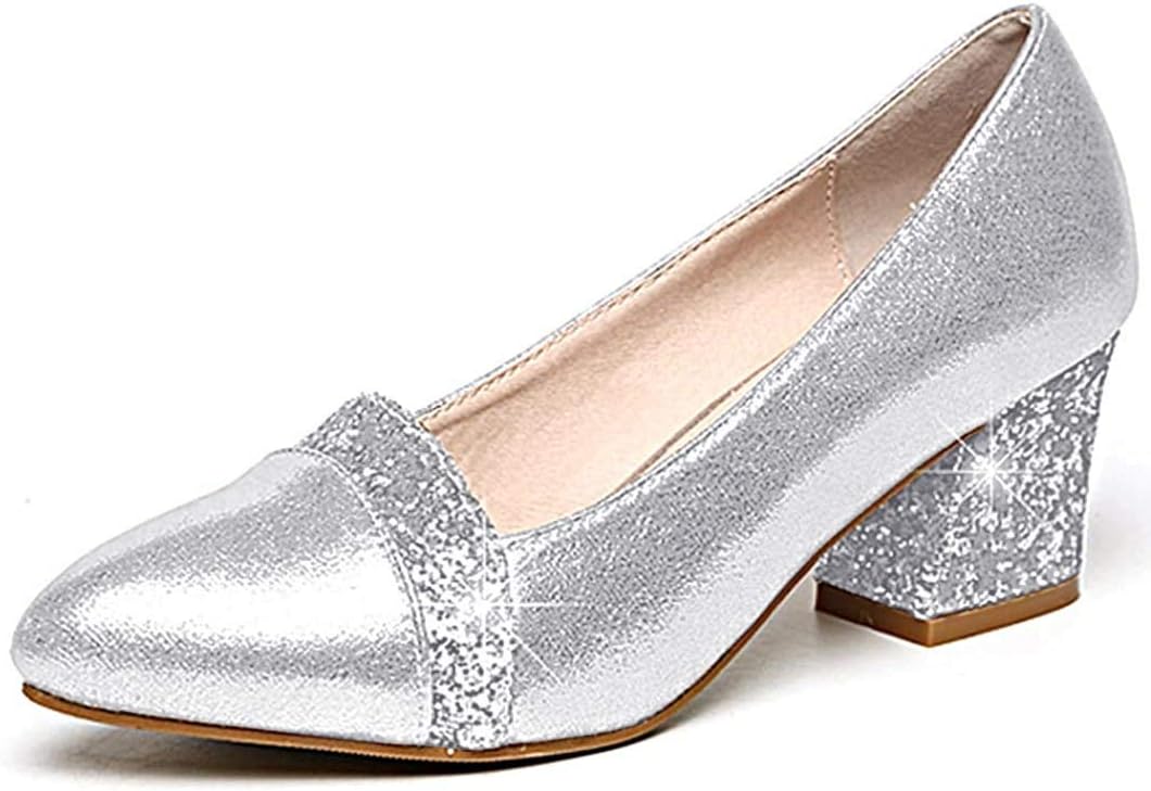 パンプス レディース ポインテッドトゥ 美脚 ラメヒール チャンキーヒール キラキラ 小さいサイズ 幅広3E相当 5.5cmヒール 軽量パンプス 歩きやすい 黒...