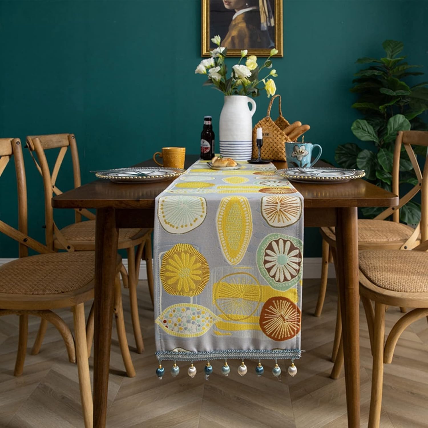 撥水加工テーブルランナー 北欧 華奢 モダン ティーテーブル ダイニングテーブルカバー 灰色 シンプル..