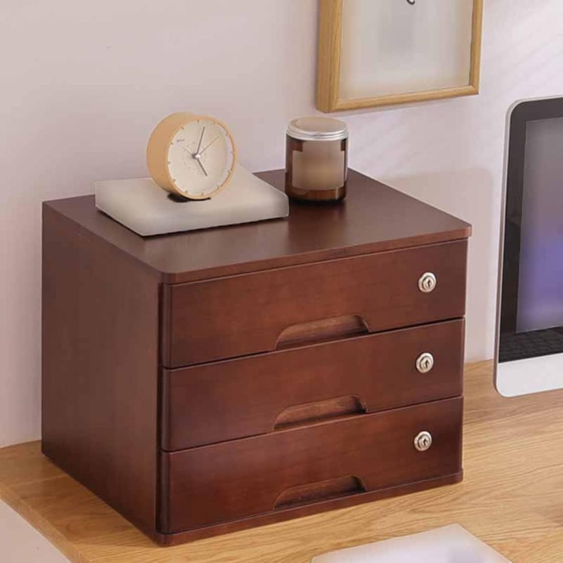 鍵付き 収納ケース 引き出し デスク上置 大容量 1段 モニター台 机上台 木製 卓上收? パソコン 文具 多機能 デスク上 ファイル収納 小物入れ 書類収納 机上収納 スタイル1 雑貨収納 木製 収
