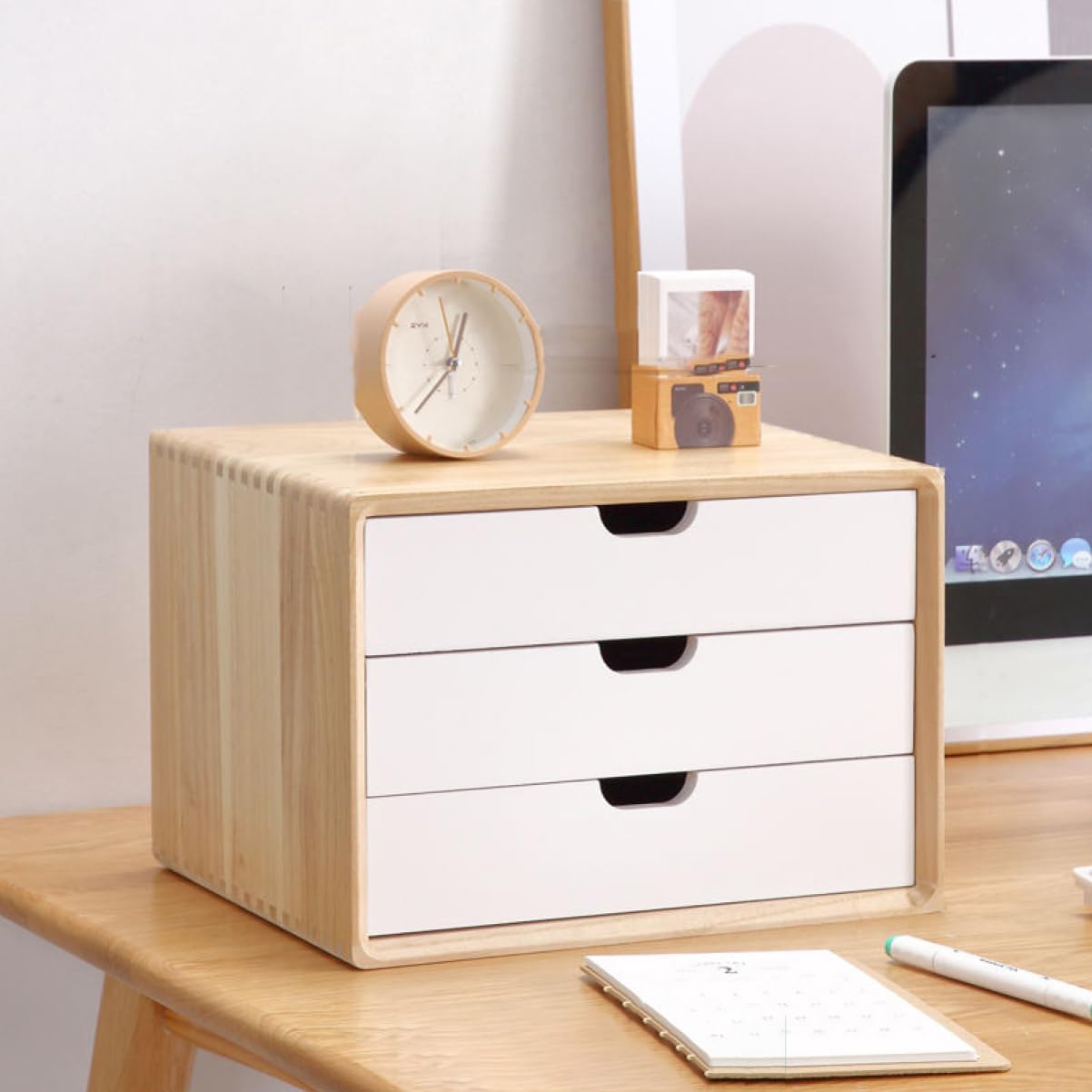 楽天Libre777小物チェスト 木製 ミニチェスト 多段引き出し デスク上置棚 インテリア スタイル2 デスクトップ収納 おしゃれ 木製システム収納 机上収納ケース デスクオーガナイザー モニター台 机上台 木目調 収