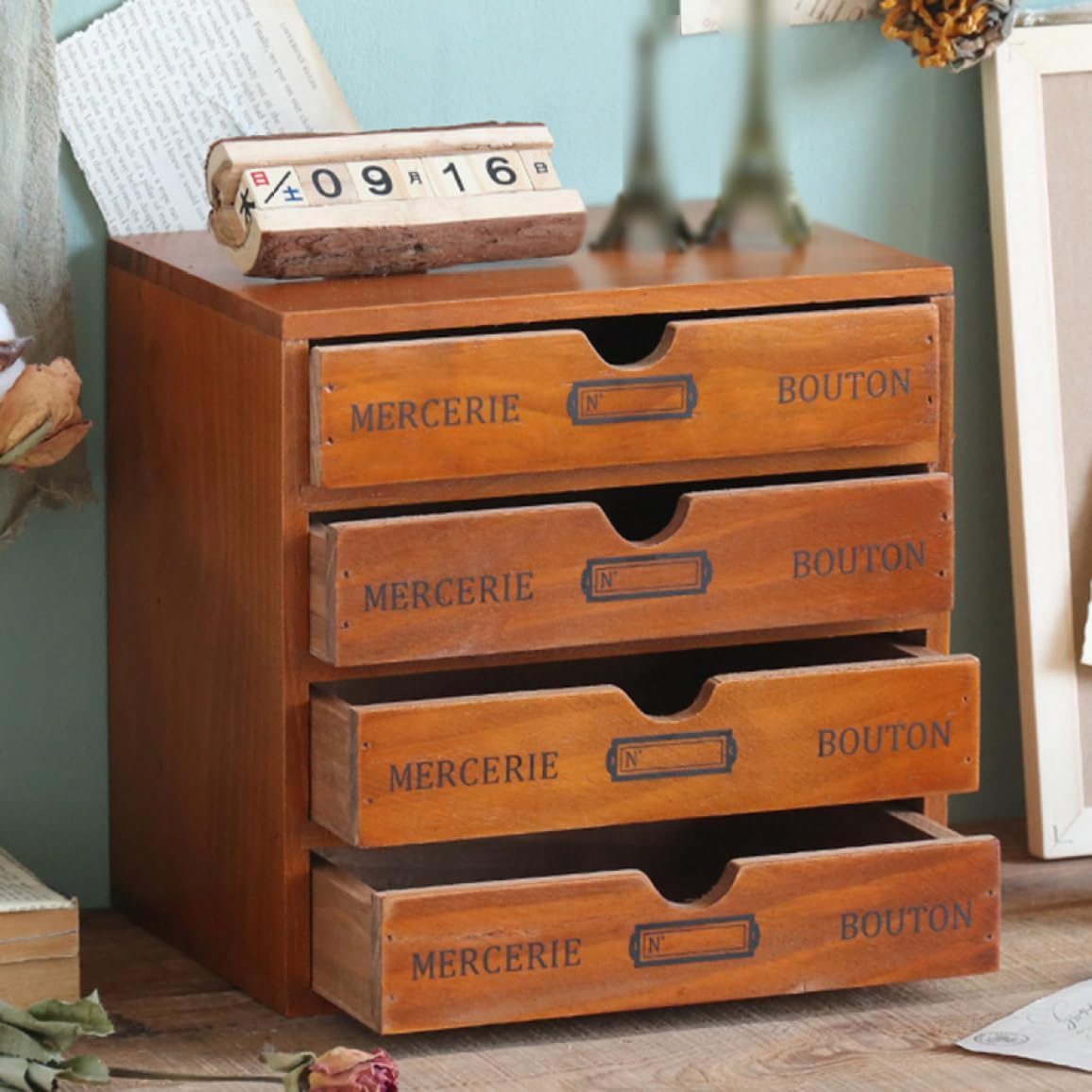 卓上引き出し 木製 24*17.5*24 大容量 小物収納 スタイル1 ミニチェスト 軽量 アンティーク風 和タンス ウッドボックス 収納チェスト 化粧品収納 寝室 玄関 卓上 オフィス用品 デスクオ