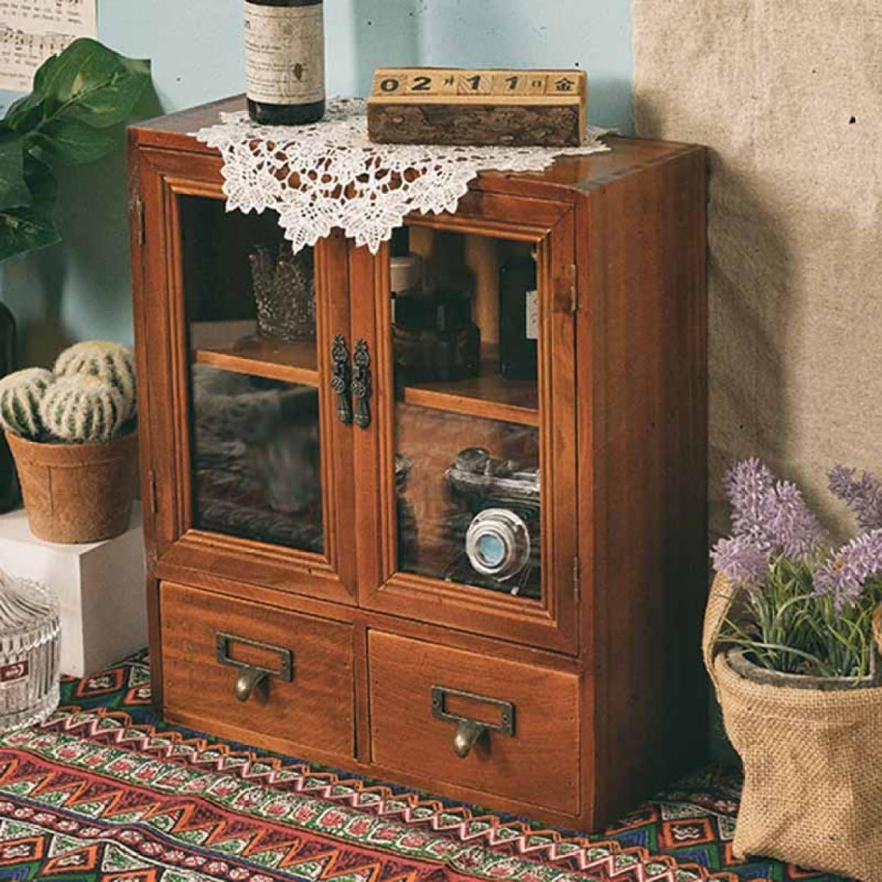 楽天Libre777収納キャビネット 扉付き ミニ 卓上 木製 小物入れ スタイル2 おしゃれ ミニ食器棚 F 食器棚 ひとり暮らし用 卓上食器棚 キッチン収納棚 キッチンカウンター 収納ケース 収納ボックス 多段 キッ