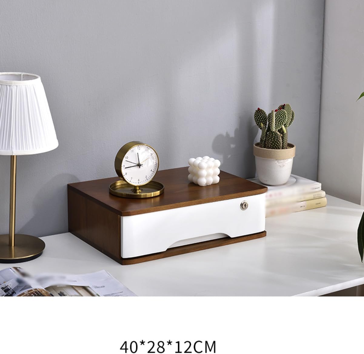 Libre777の卓上収納ボックス 引き出し 木製 レターケース 多機能 大容量 ウッドボックス ミニチェスト 木製 引き出し付き 卓上収納ケース 小物収納 40*28*12cm 机上 オフィス収納 電話台/文房具収納｜アングル2