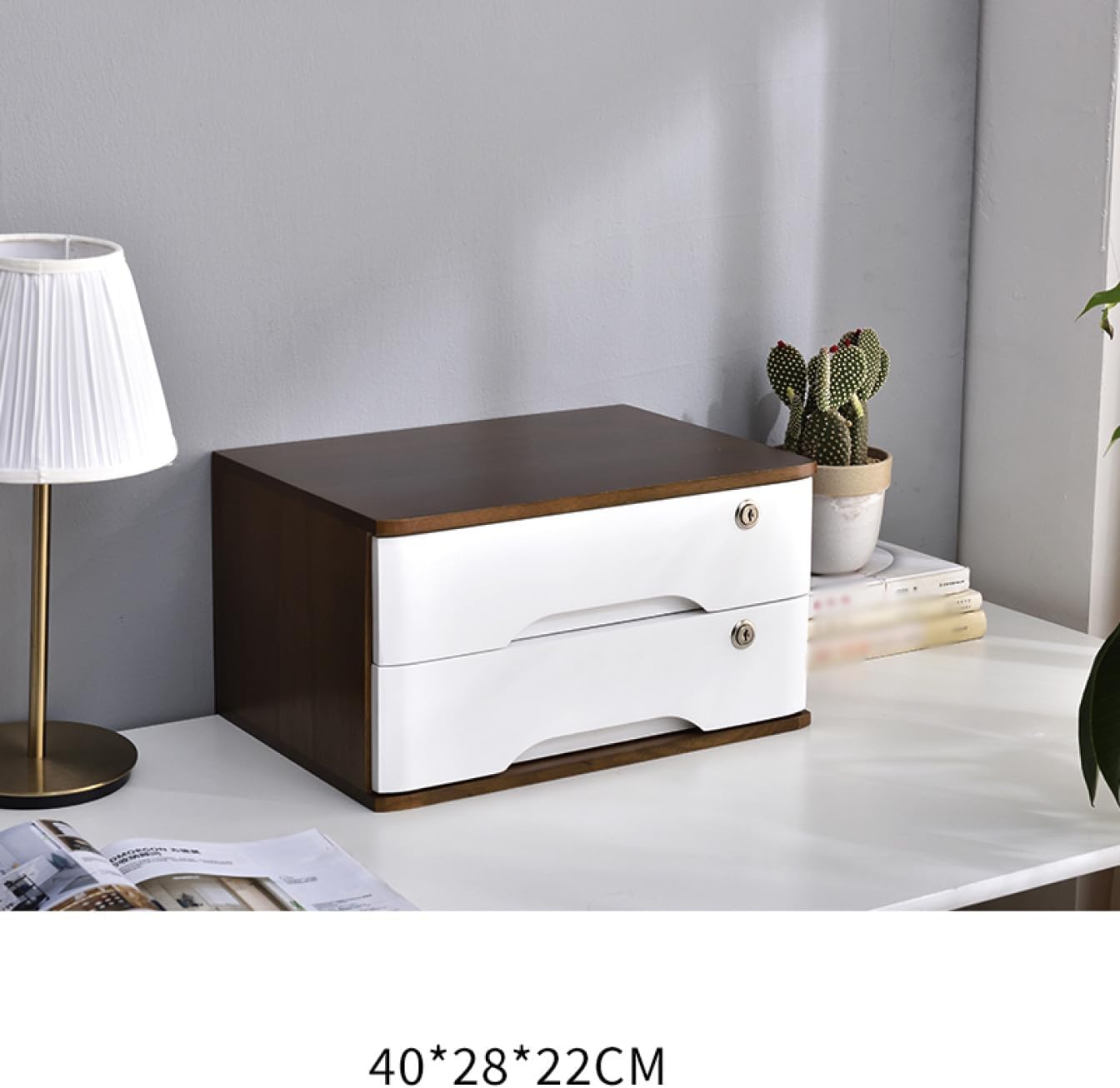 Libre777の卓上収納ボックス 引き出し 木製 レターケース 多機能 大容量 ウッドボックス ミニチェスト 木製 引き出し付き 卓上収納ケース 小物収納 40*28*12cm 机上 オフィス収納 電話台/文房具収納｜アングル3