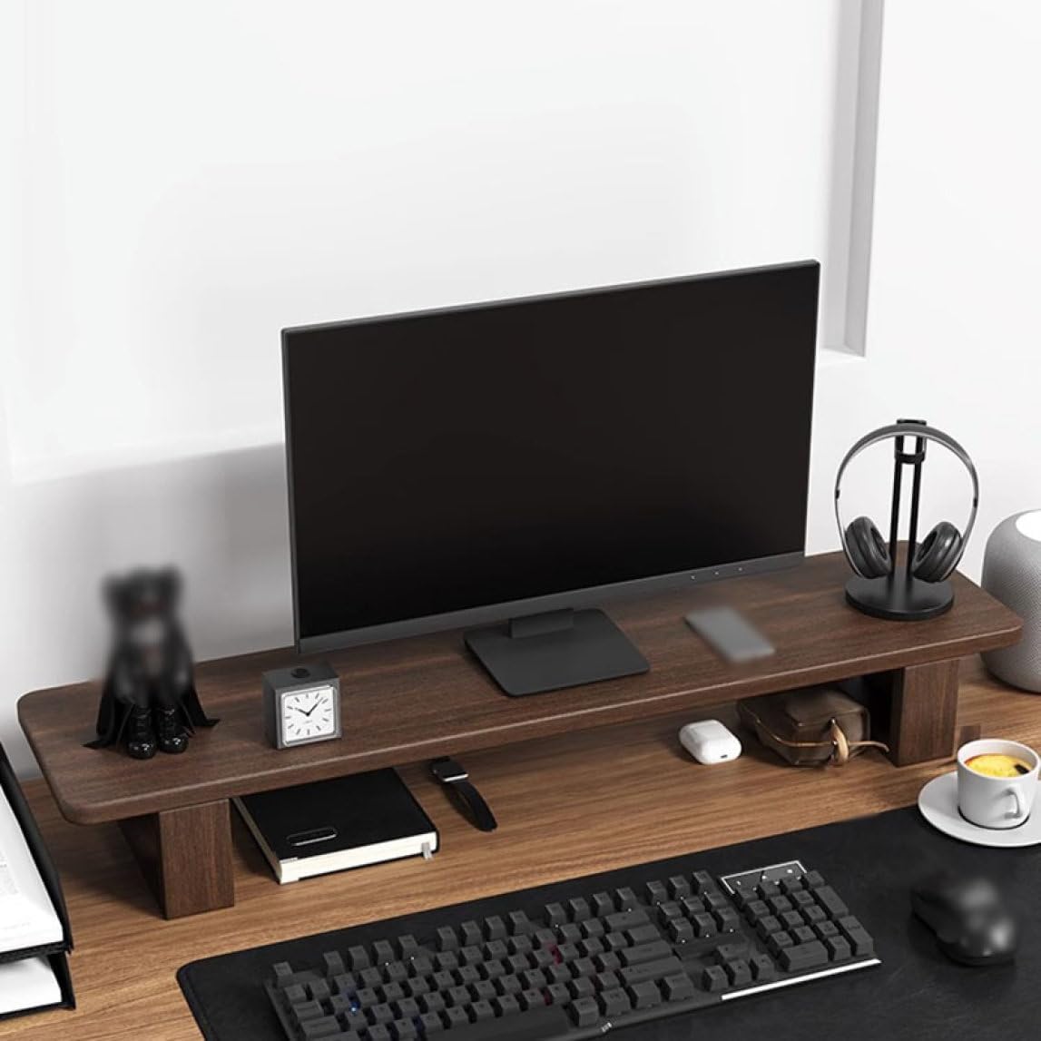 楽天Libre777モニタースタンド 机上ラック 木製 モニター台 スタイル3 ディスプレイ パソコン台 キーボード収納 PCラック プリンタ台 デスクラック オフィス 120*20*12cm テレワーク 在宅勤務 卓上