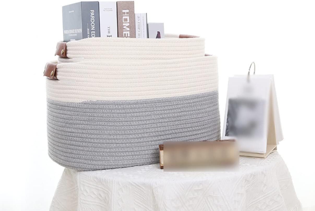 Libre777の収納カゴ 綿ロープ 編み 楕円形 ハンドル付き 小物入れ 大きい/小さい L 小物入れ 収納バスケット グレー カゴ かご バスケット 玄関収納 おしゃれ ナチュラル 収納ケース 卓上 収納カゴ 収納｜アングル2