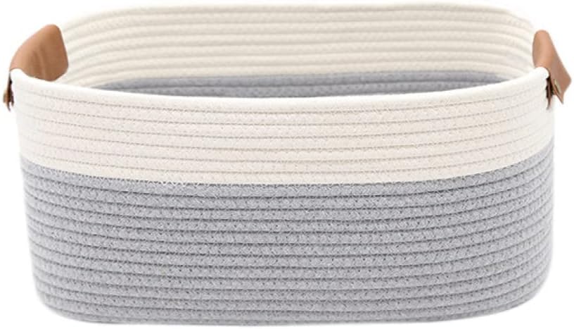 Libre777の収納カゴ 綿ロープ 編み 楕円形 ハンドル付き 小物入れ 大きい/小さい L 小物入れ 収納バスケット グレー カゴ かご バスケット 玄関収納 おしゃれ ナチュラル 収納ケース 卓上 収納カゴ 収納｜アングル3