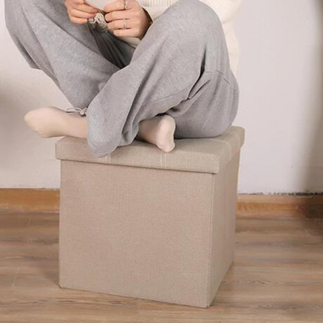 収納ベンチ 足置き台 オフィスチェア 76*38*38 防塵 収納スツール オシャレな収納ボックス 綿麻製 多機能収納 ストレージチェア インテリア カーキ 小物収納 玄関ベンチ 折り畳み式 大容量