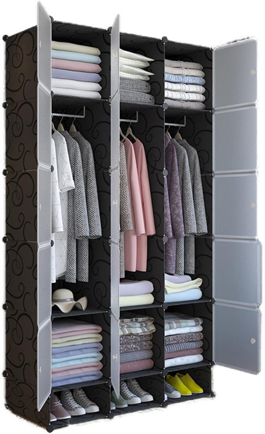ワードローブ おしゃれ収納棚 衣類収納 洋服収納 クローゼット 収納ケース 収納ボックス DIY収納 収納棚 耐久性 防塵 鉄筋の骨組 取り外し可能 耐荷重 リビング 大容量 北欧風 耐久性 改良型