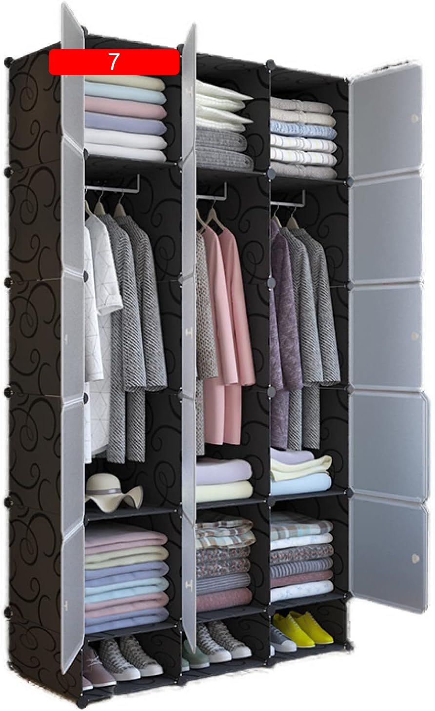 Libre777のワードローブ おしゃれ収納棚 衣類収納 洋服収納 クローゼット 収納ケース 収納ボックス DIY収納 収納棚 耐久性 防塵 鉄筋の骨組 取り外し可能 耐荷重 リビング 大容量 北欧風 耐久性 改良型｜アングル3
