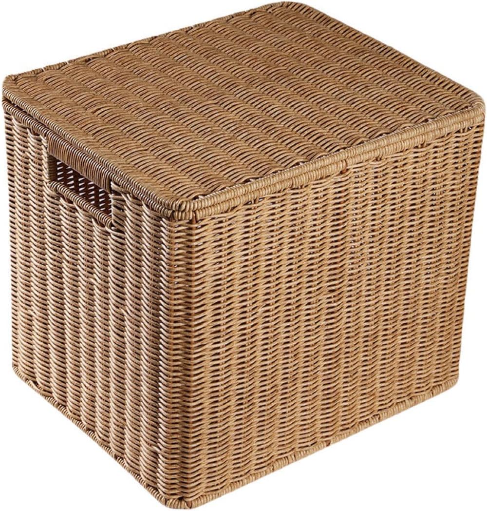 収納ボックス 籐製バスケット 蓋付き 田園風 ハンドル付き 収納かご おしゃれ 藤編み フルーツバスケット 長方形 収納かご 整理箱 ナチュラル 小物入れ キッチン収納 果物 36*30*31cm お
