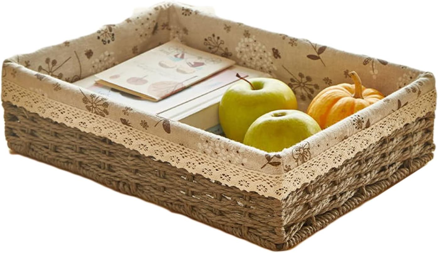 収納ボックス バスケット 籐 収納ケース 小物収納 衣類収納 卓上収納 かご 積み重ね スタッキング グレー インナーボックス 玄関 寝室 31*21*8cm 洗面所 クローゼット 棚上収納 布付き