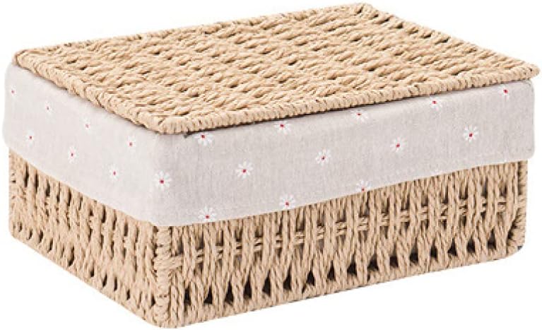 楽天Libre777収納バスケット ふた付き S*1 収納カゴ 卓上収納 浅型 装飾 赤ちゃん おもちゃ インナー 取って付き ベージュ 田園風 化粧品 携帯電話 小物入れ お菓子 藤編み 収納バスケット 浅型収納かご