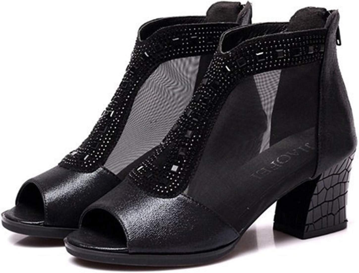 パーティーシューズ レディース サマーブーツ オープントゥ メッシュ キラキラ 太ヒール キャバ ラインストーン 夜遊び オープントゥパンプス サンダル お出かけ お呼ばれ 春 秋 夏 美脚 6.5セ