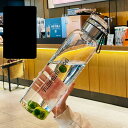 ガラス水筒 2L 1リットル 茶こし ウォーターボトル 水筒 クリアボトル 直飲み 耐熱 持ち運び便利 無鉛 水分補給 耐衝撃性 スポーツ 運動用 夏用 旅行 ...