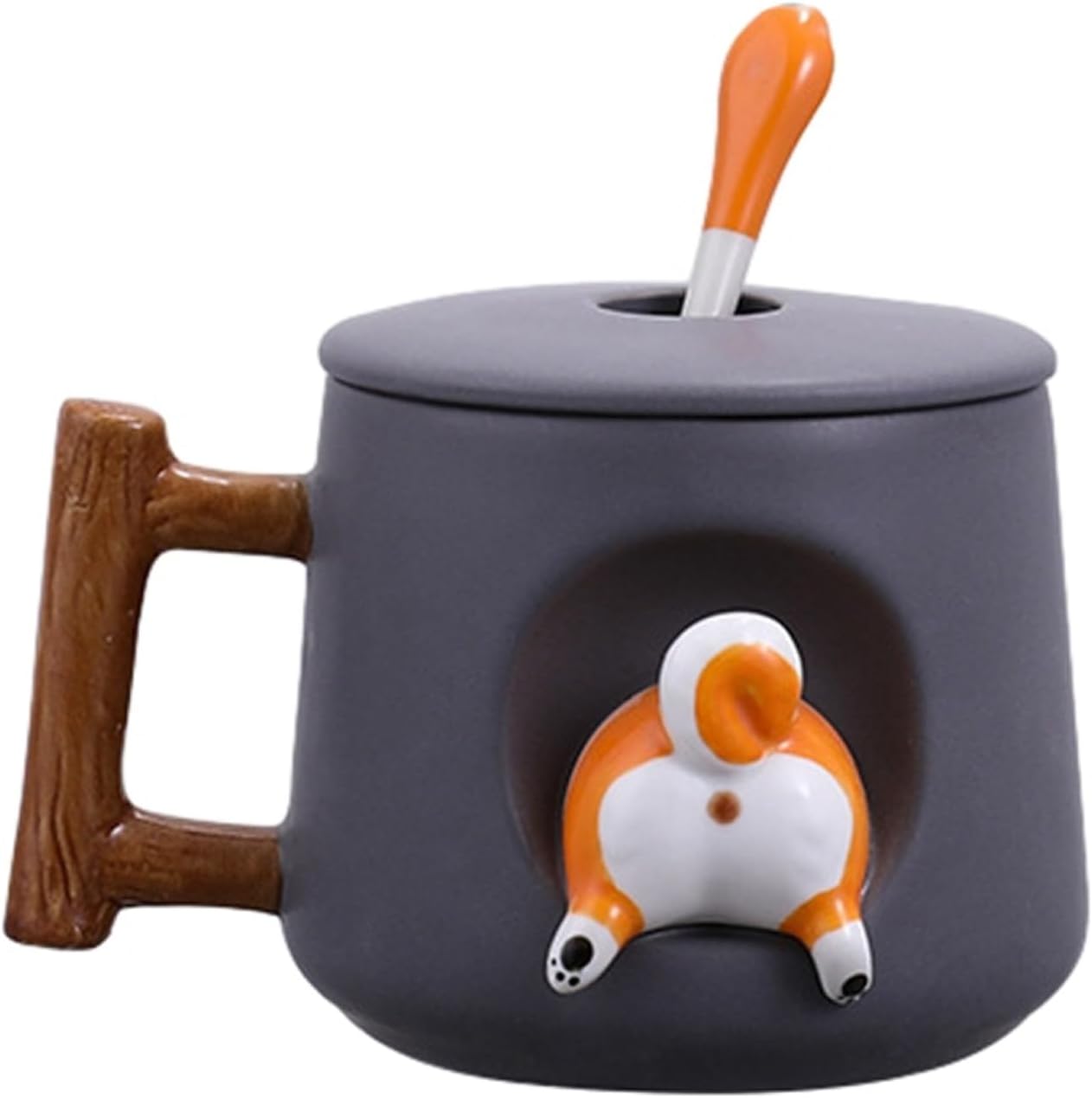 柴犬 マグカップ 陶器 420ml 蓋付き スプーン付き 可愛い おしゃれ 耐冷 耐熱 コーヒー ミルク 紅茶 水 食器 朝食 オフィス 家庭用 誕生日 クリスマス ギフト プレゼント ウォーターカッ