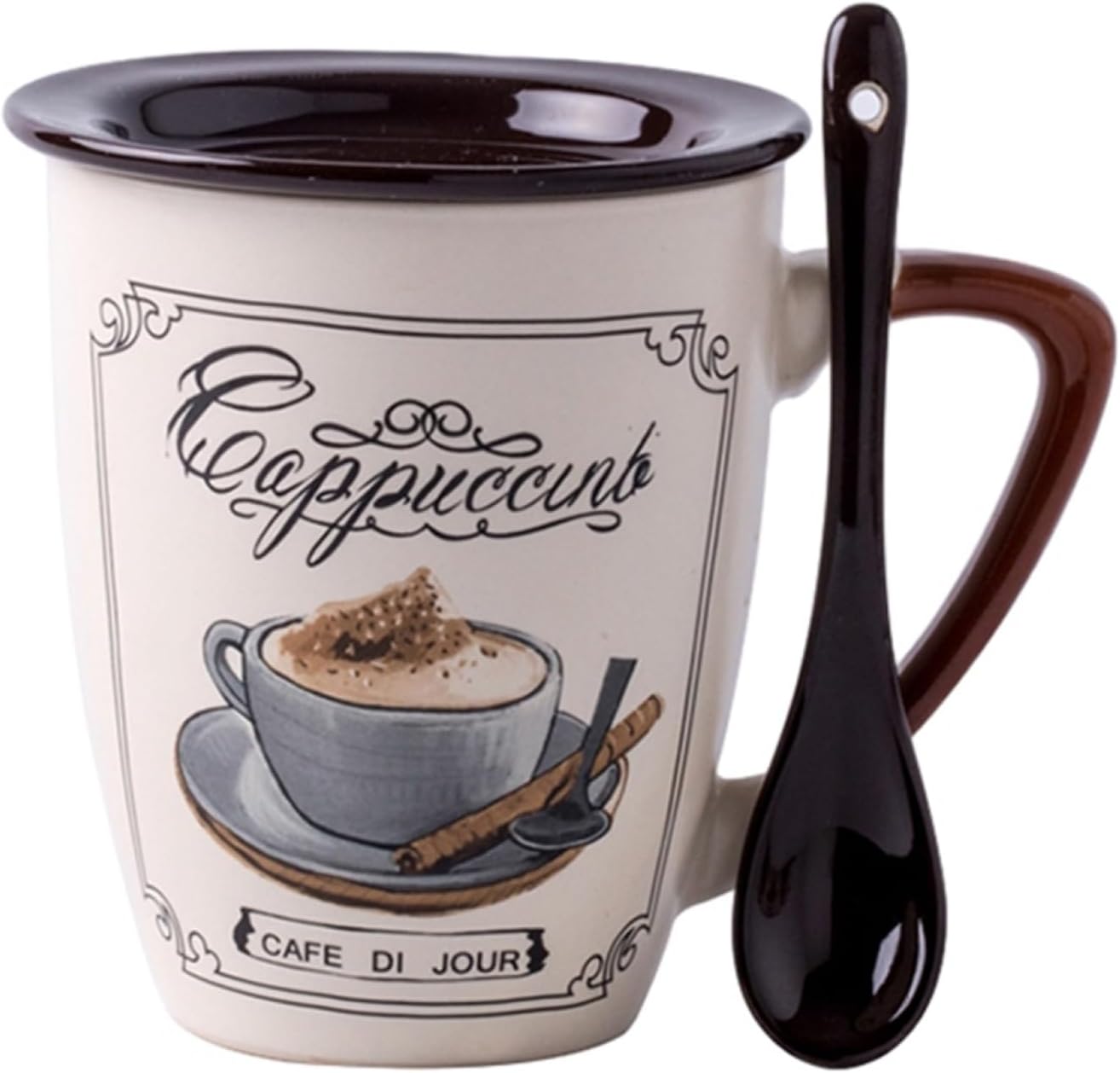 マグカップ 陶器 355ml 蓋付き スプーン付き 可愛い おしゃれ 耐冷 耐熱 コーヒー ミルク 紅茶 水 食器 朝食 オフィス 家庭用 誕生日 クリスマス ギフト プレゼント ウォーターカップ テ