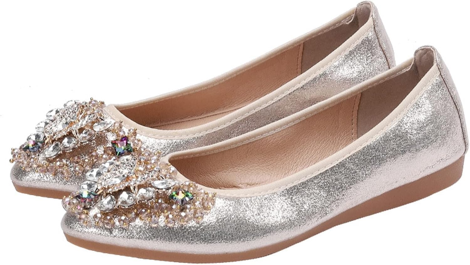 入園式 ビジュー パンプス ローヒールパンプス 歩きやすい ポインテッドトゥ キラキラ 靴レディース パンプス 1センチ ローヒール 銀 レディース靴 ぺたんこ フラット バレエシューズ 通勤 お出かのサムネイル