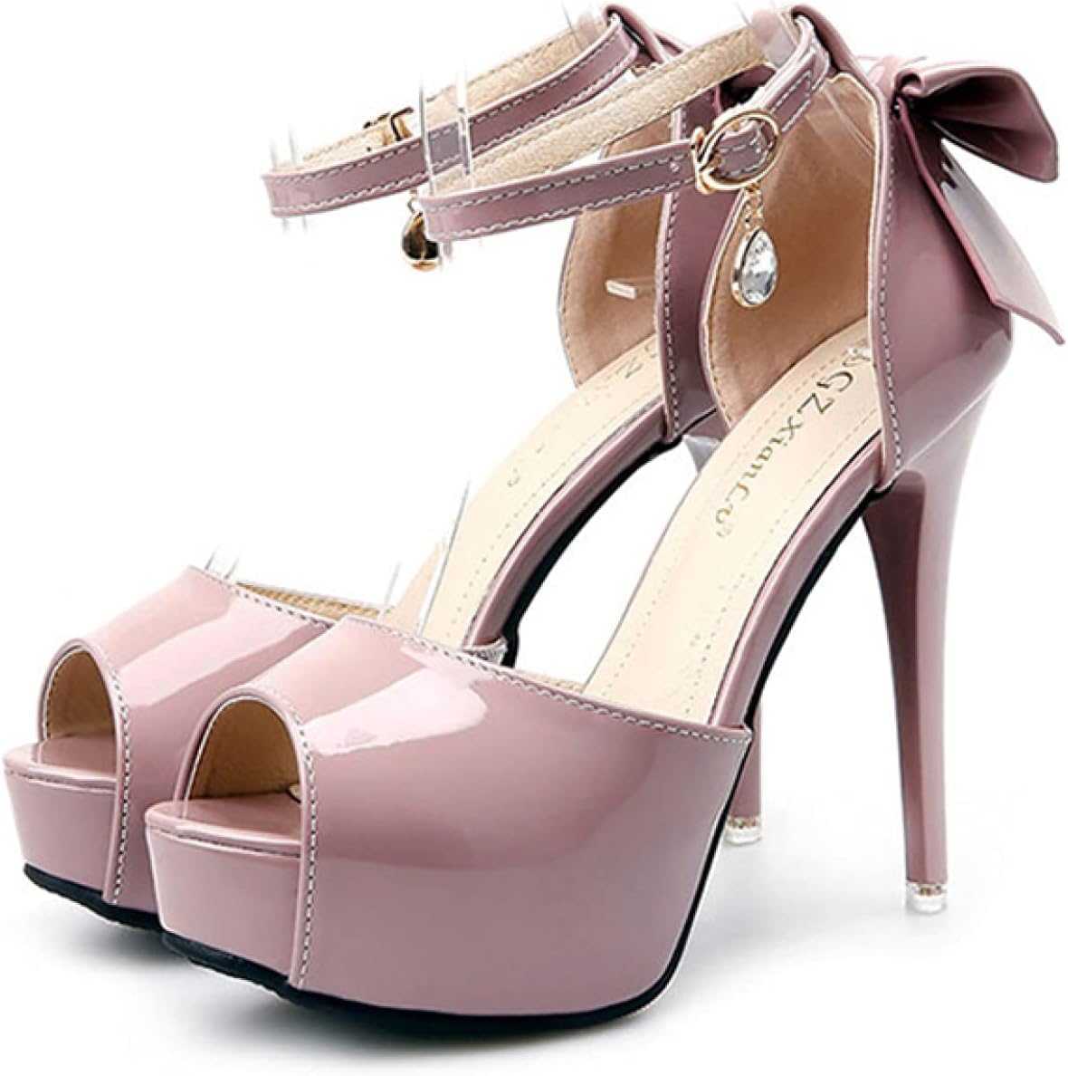 バックリボン パンプス オープントゥ ハイヒール アンクルストラップ サンダル 12cmヒール 蝶結び付き かわいい キャバパンプス ピンヒール サイドカット 美脚 歩きやすい 疲れない キャバサンダ(4)