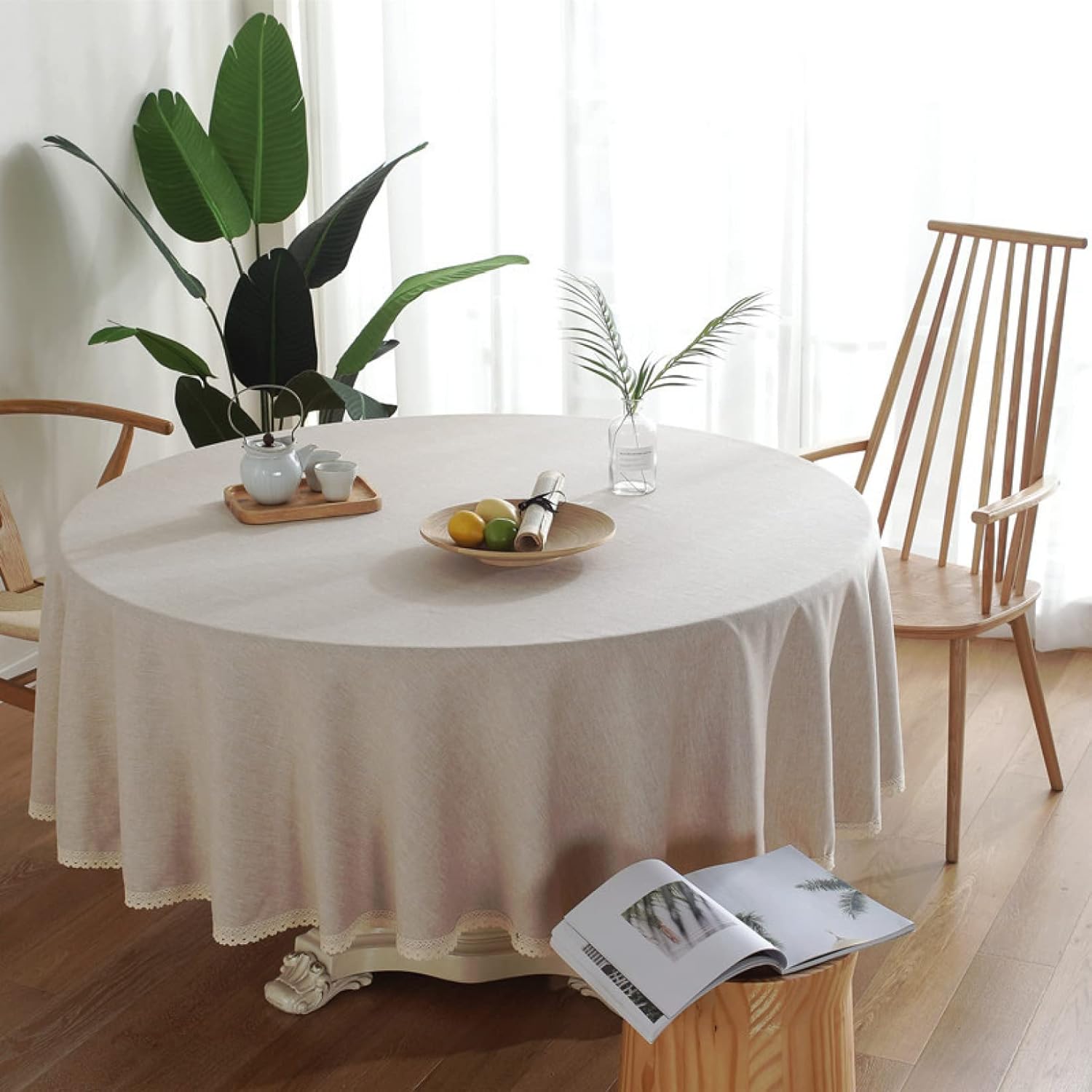 テーブルクロス 綿麻風 テーブルカバー 北欧 テーブルクロス レース 円形 丸型 テーブルマット 食事テーブルクロス ポリエステル素材 速乾 240cm 防塵 耐久性 耐熱 食卓カバー おしゃれ ラウ