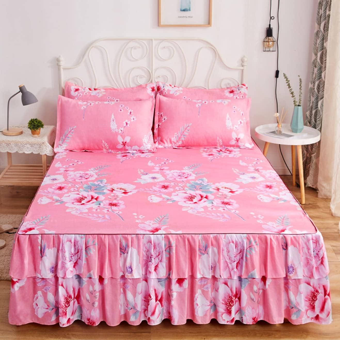 ベッドスカート シングル 清新風ベッドスカート タイプ SET2 セミダブル ベッドシーツ ベッドカバー いちご柄 かわいい 可愛い 寝具カバー 北欧風 敷き布団カバー ダブル ピーチスキン加工