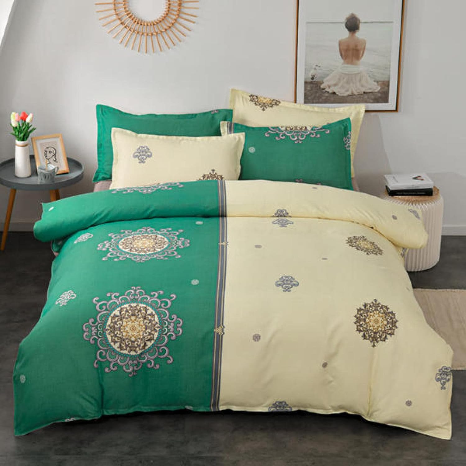 4点セット 掛けふとんカバー セミダブル 花柄 掛け布団カバー ボックスシーツ 枕カバー カラー 洋式・和式兼用 洗い替え用 速乾タイプ 1.8mA ピーチスキン加工 しわになりにくい 丸洗いOK か