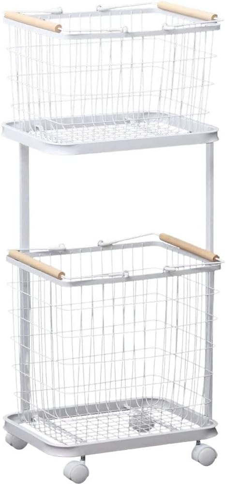 ランドリーワゴン 2段 選べるカラー ランドリーバスケット キャスター付き 取っ手付き 大容量 持ち運び..