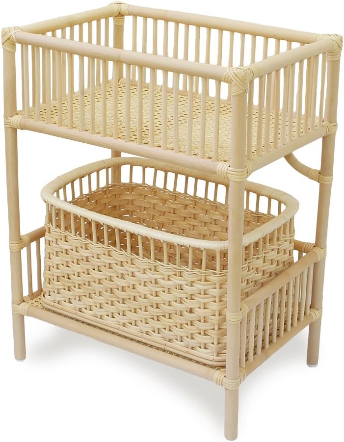 ツルヤ商店 籐製 2段ランドリーラック バスケット付/ラタン ランドリーバスケット ランドリー収納