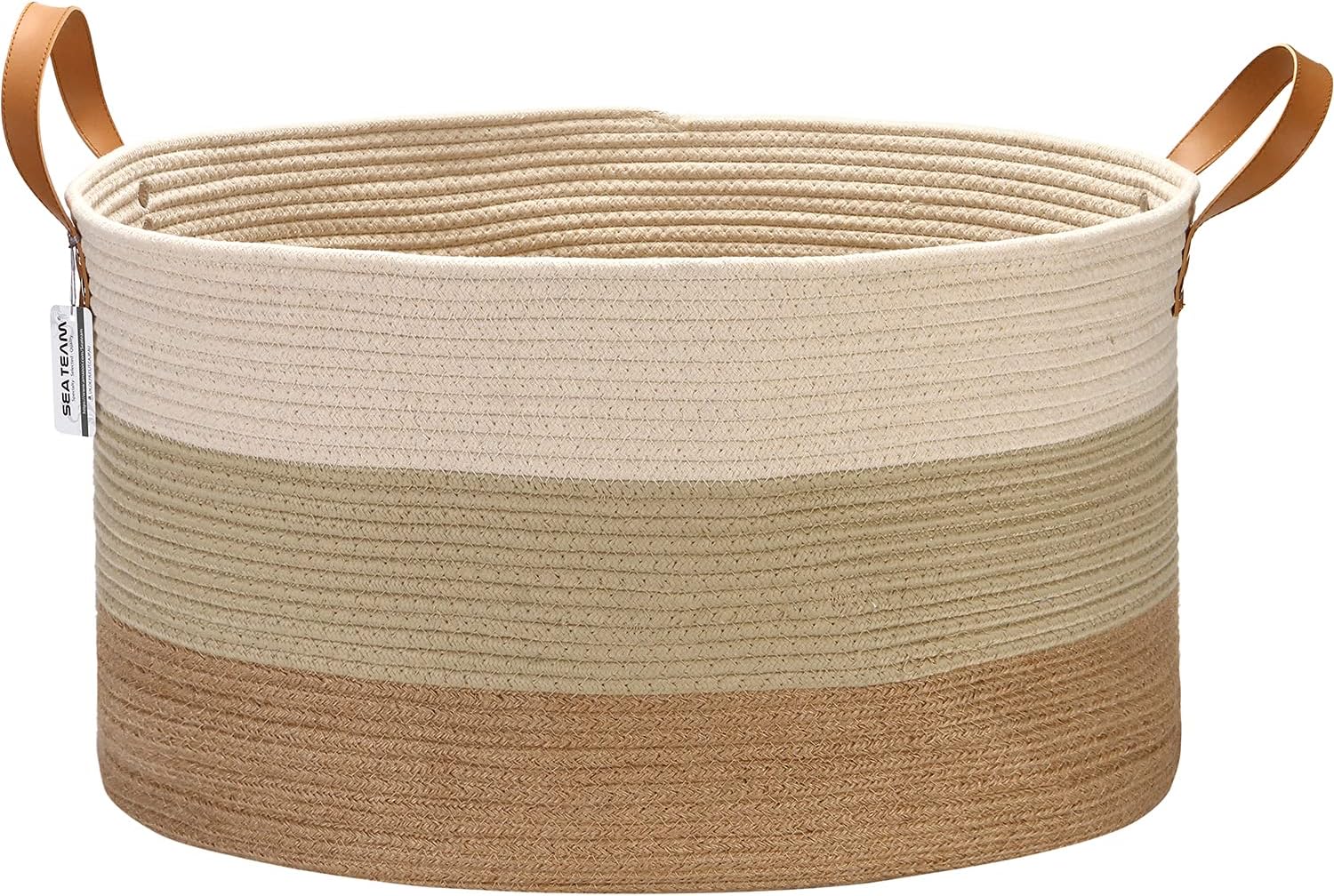 大容量 収納かご バスケット 持ち手付き ランドリー コットンロープ 収納ボックス 洗濯物 タオル おもちゃ収納 折りたたみ リビング用 インテリア 収納バスケット おしゃれ 可愛い 混色（ブラウン