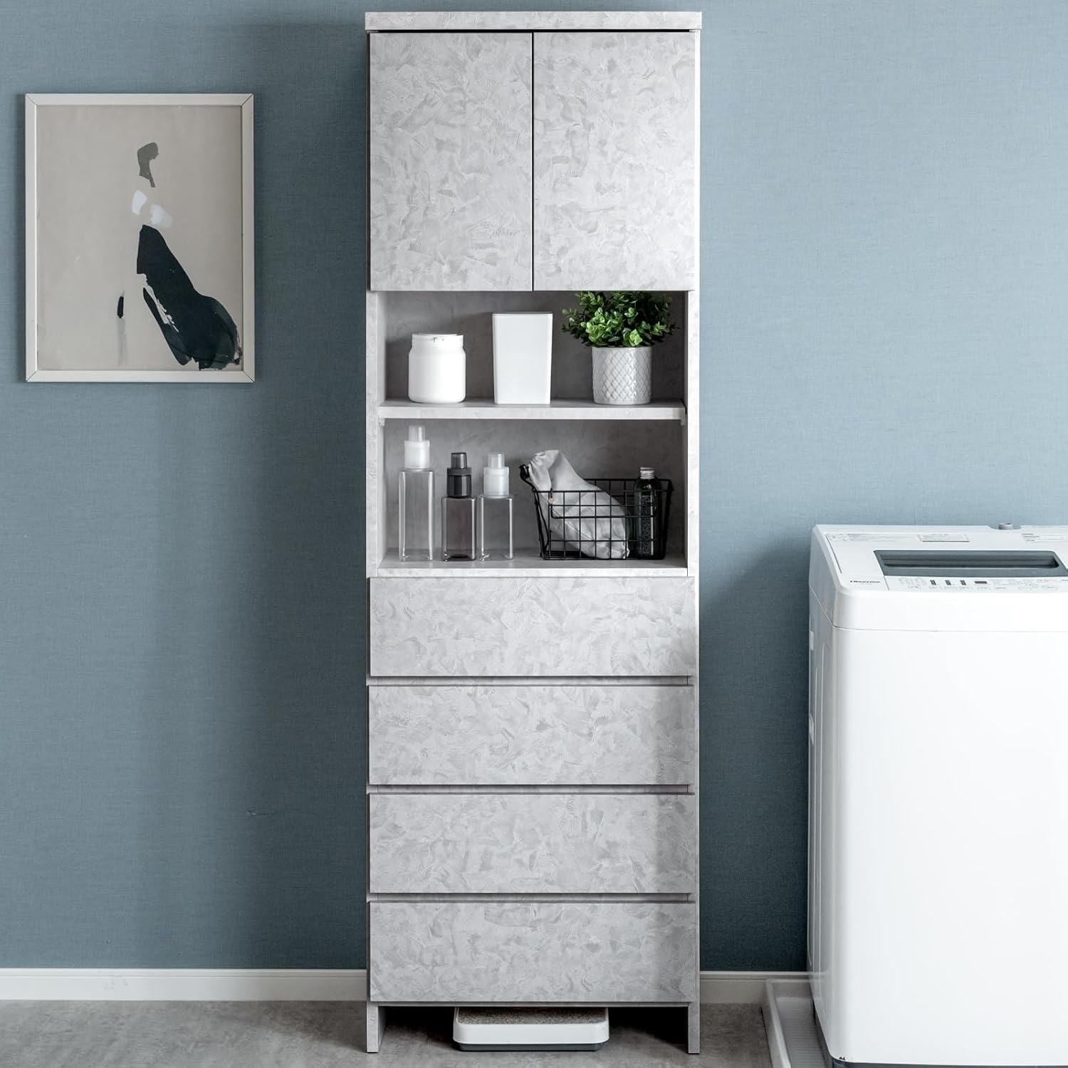 隙間収納 幅60cm キッチン ランドリー 収納ラック 高さ180cm 引き出し スリム 日本製 モルタルグレー 1..