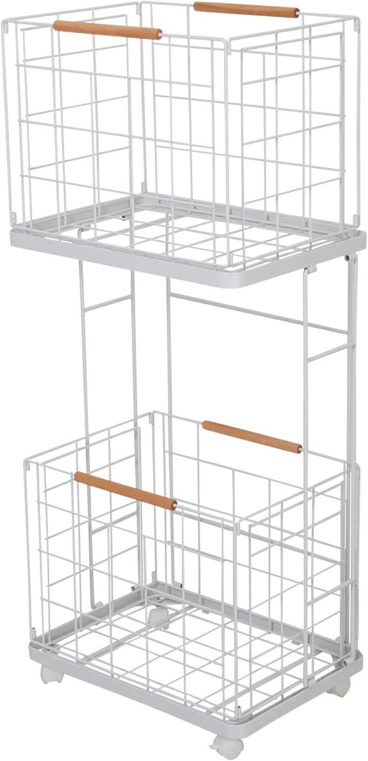 ランドリーバスケット スリム 2段 キャスター付き スクエア 洗濯かご 大容量 おしゃれ ホワイト