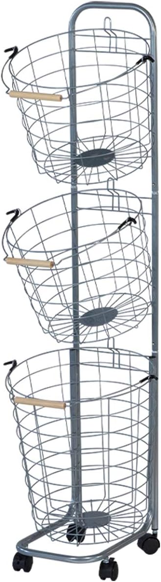 ランドリーバスケット スリム キャスター 3段 洗濯カゴ おしゃれ ワイヤーバスケット 丸型 角型