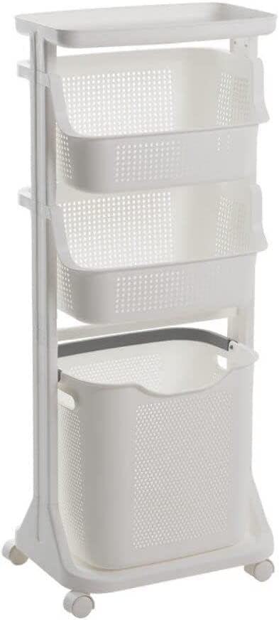 ランドリーワゴン 洗濯かご 2段 洗濯バスケット ランドリーバスケット スリム メッシュ 大容量 キャスター付き 脱衣所 トイレ キッチン 収納ラック (ホワイト 3段)