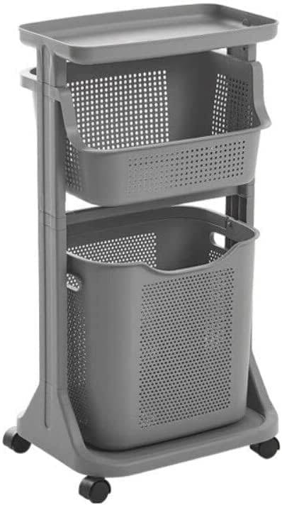 ランドリーワゴン 洗濯かご 2段 洗濯バスケット ランドリーバスケット スリム メッシュ 大容量 キャスター付き 脱衣所 トイレ キッチン 収納ラック (グレー 2段)