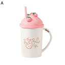 マグカップ 大きめ 400ml コーヒー お茶 牛乳 ストロー 蓋付き セラミック ティーカップ 耐熱 耐冷 洗いやすい 食器 コーヒーカップ 誕生日 クリスマス プレゼント 可愛い 苺柄 ピンク