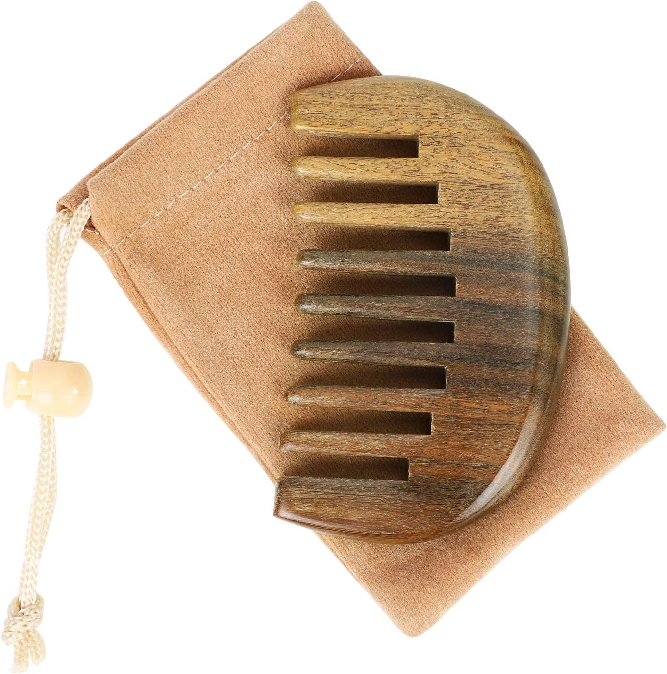 ヘアコーム ヘアゴム 木製櫛 荒目 静電防止 くし クシ 緑檀木 櫛 粗歯 半月形 ヘアブラシ アクセサリー..