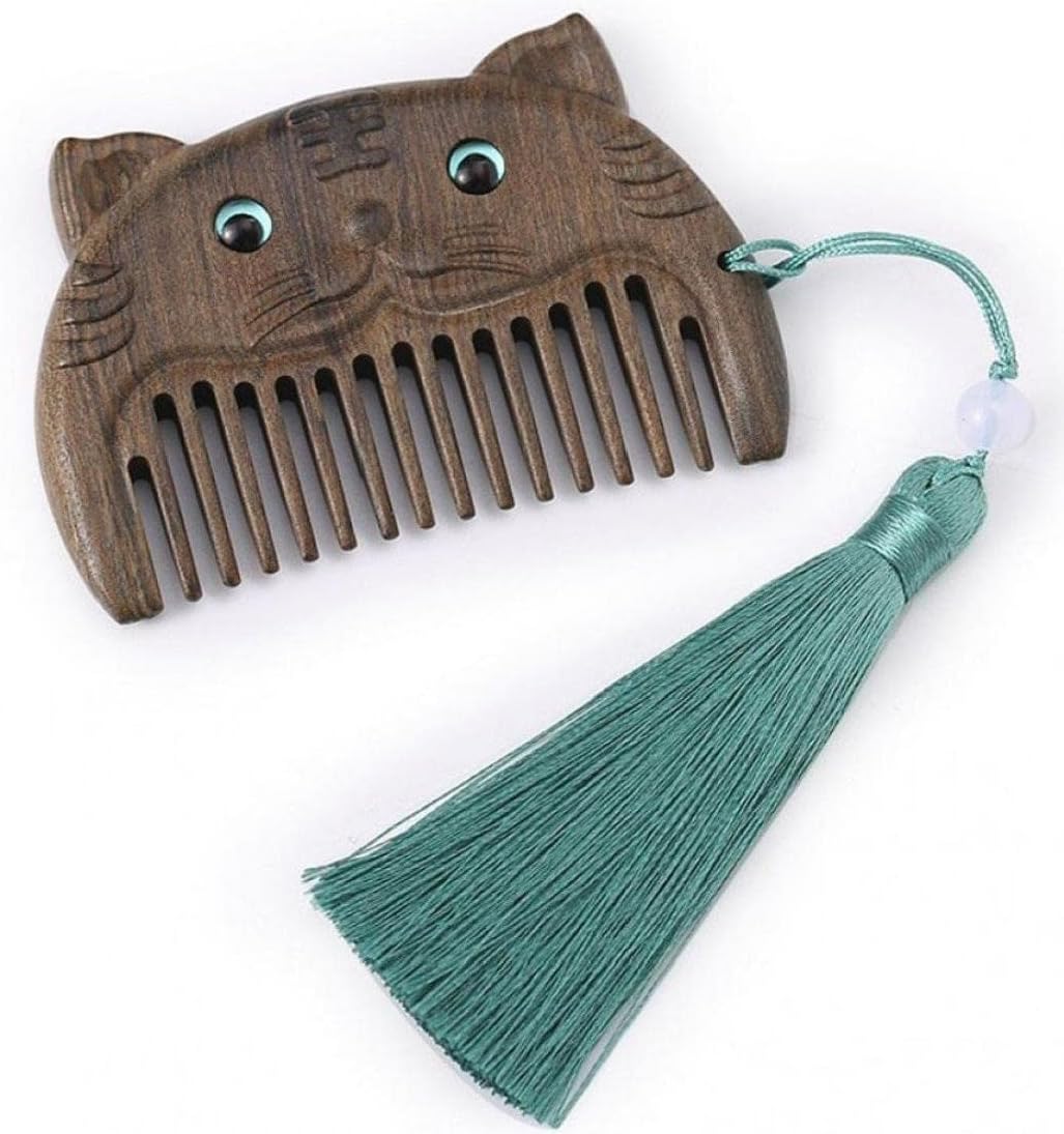 サンダルウッド コーム 動物の櫛 黒檀 ショート細かい歯 木製 虎のパターン 櫛 帯電防止 ミニ櫛 1個入り