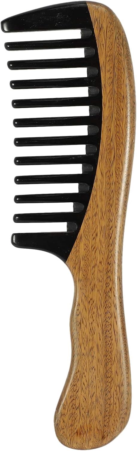 グリーンのサンダルウッド櫛 ヘア コーム アロマ 手作り 木製 バッファロー櫛 ファイン歯ブラシ